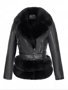 Women's Fall Winter PU Jacket, Vintage Style Fitted Long Sleeve Coat, Warm Daily Wear with Adjustable Waist Belt, Casual Plain Design