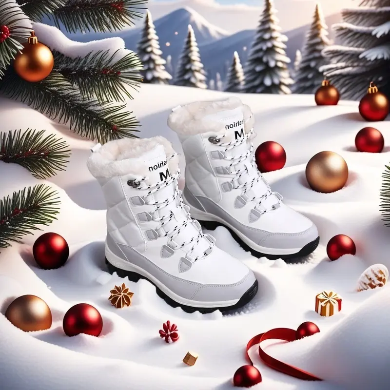 Women's Anti-Slip Round Toe Snow Boots, PU Rubber Lace-Up Mid-Calf Casual Wear Warm Winter Footwear, Classic Style Casual Sports Outdoor Race Walking Fashionable Boots