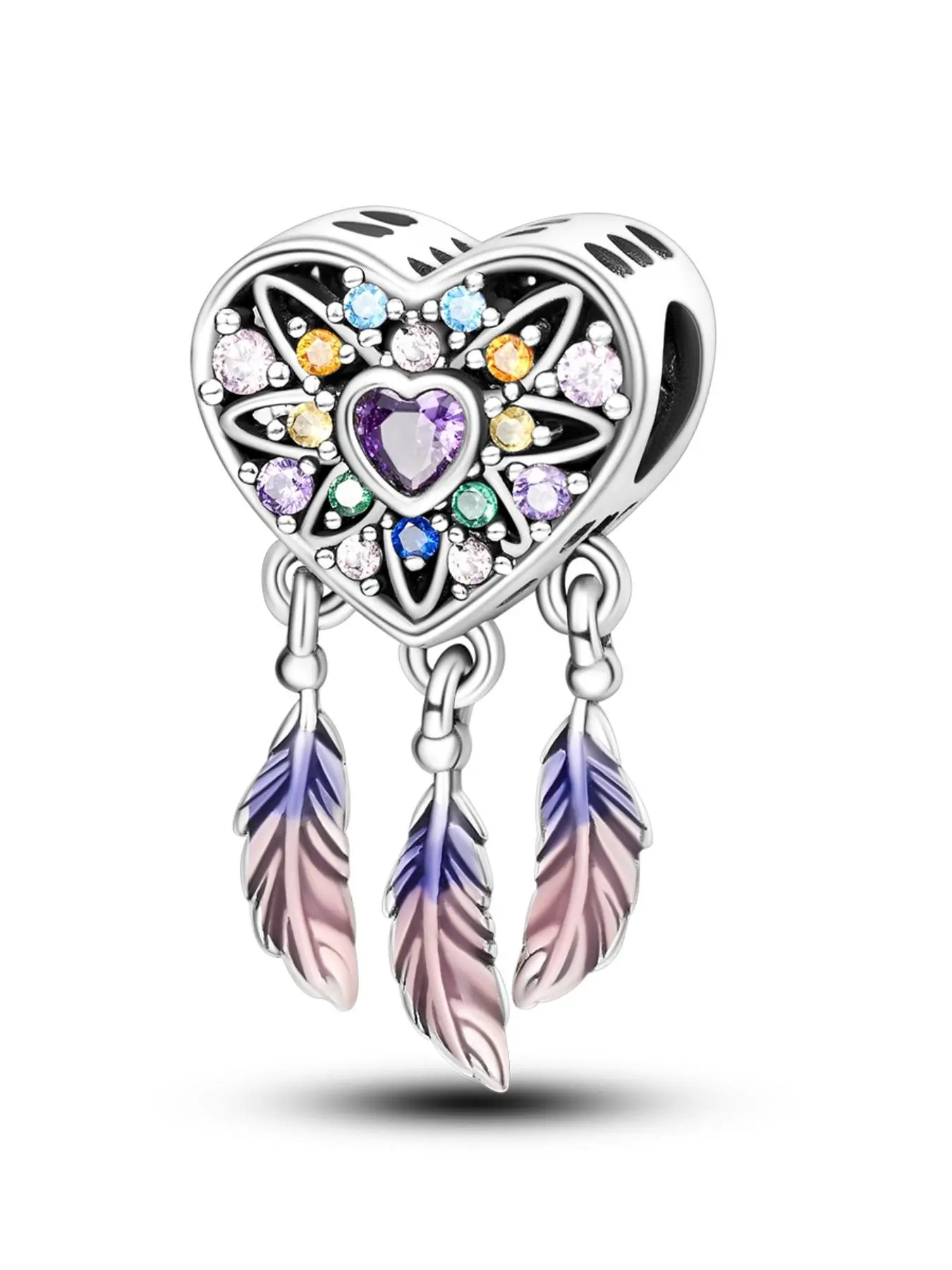 Rhinestone Decorated Bling Dreamcatcher Design Bead, Heart Shaped Feather Design Bead, DIY Jewelry Making Supplies for Bracelet Necklace Charms Gift, Fashion Jewelry Accessories, Diy Jewelry Decoration