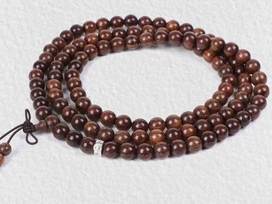 Natural Golden Silk Wood 108 Mala Beads - Meditation Wrap Bracelet & Necklace for Good Luck