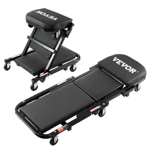 summervibes VEVOR Foldable Z Garage Creeper, 36 in, 300 lbs Load Capacity Rolling Folding Mechanic Creeper Stool, with 6 Wheels Tool Tray Padded Seat Steel Frame, Lay Down or Sit Chair for Garage Shop or Home