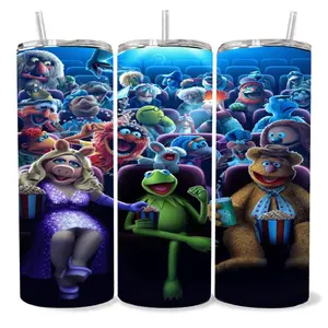 The Muppets 20 oz Tumbler - BPA Free, Stainless Steel, Leak Proof, Clear Lid, Includes Straw