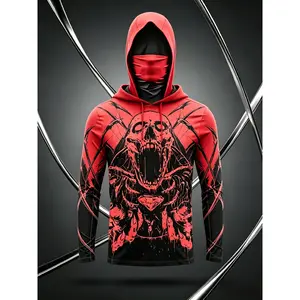 Men’s Longline Hooded Sweatshirt - Single Pack, Breathable Compression Sweatshirt with Dry Fit Tech, Sun-Protective, Quick-Drying, Long-Sleeve with Face Mask, Men’s Clothes for Fishing, Outdoor Activities