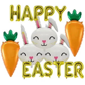 Easter Balloons Gold Happy Easter Letter Balloon Bunny Balloons Carrot Balloon For Rabbit Themed Party Birthday Party Supplies Decorations Party Balloon Sets-16 Pcs