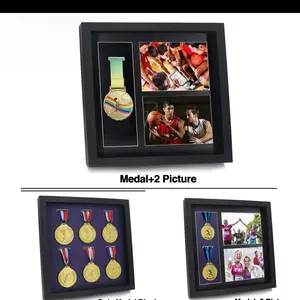Medal Display Shadow Box Frame Display Single Medal & Photo, Medals Display Case for Photo and Medallion