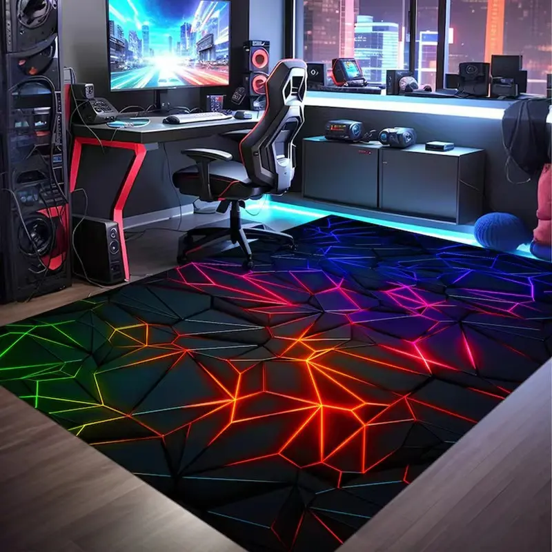 Soft Geometric Gaming Area Rug, Home Decorative Rug, Perfect for Bedroom & Game Room Decor, Comfortable Floor Mat for Living Room, Kitchen, Entryway, Gaming Rugs, Geometric Pattern Rug, Soft Indoor Rugs
