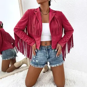 Women's Denim Vintage Retro-Edge V-Neck Fringe Jacket - Bohemian, Comfortable, Casual Sleeveless Outerwear with Rose-Tone Tank Tops