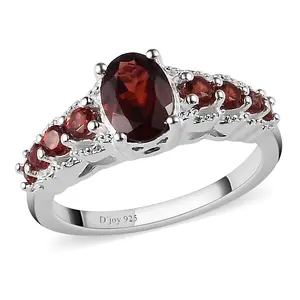 9 Stone Garnet Ring for Women in 925 Sterling Silver - January Birthstone Promise Rings Engagement Vintage Cute Gemstones Red Garnet Jewelry Birthday Anniversary Wedding Christmas Gifts for Womens