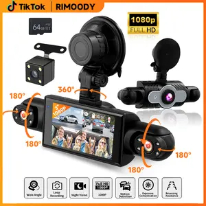 RIMOODY 4 Channel Dash Cam Front and Rear Inside 360° Dash Camera for Cars 4 Channel Dash Cam Front and Rear Inside,1080P+4 Cameras,Loop Recording,Night Vision,Motion Detection&Reverse Aid Lines 64G TF Card Gift