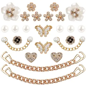 24 Pcs Bling Shoe Charms for Women with Flower Pearl Sparkling Chains & Unique Shapes DIY Accessories for Clog Rhinestone Shoes Chain Charm Cute Shoe Charms for Birthday Party
