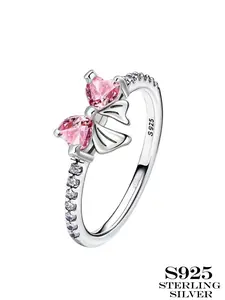 Elegant S925 Silver Bowknot Ring with Zircon, Bow Decor Ring, Sweet Style Jewelry Gift for Women, Perfect for Dates Birthdays Anniversaries