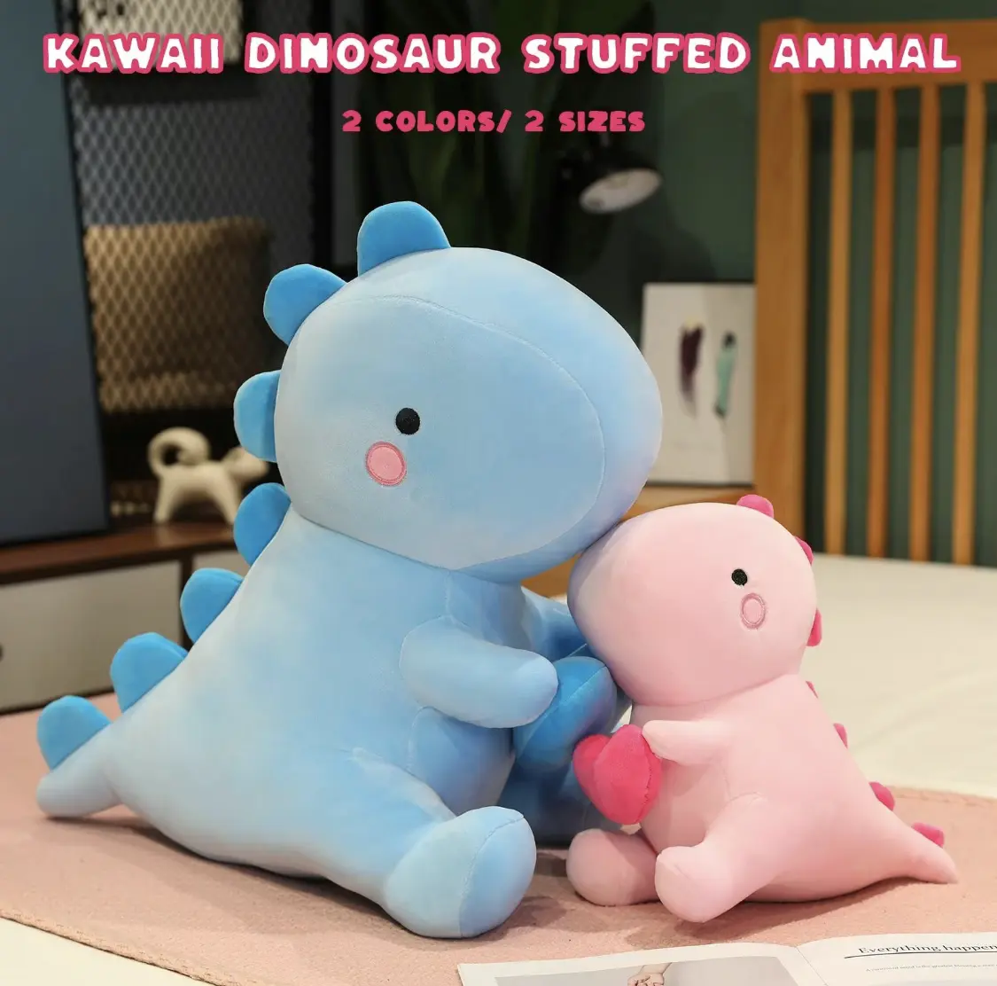 Cute Cartoon Dinosaur Plush Toy with Holding Heart - Soft Adorable Stuffed Animal, Soft Cuddly Gift for Romantic Birthdays, Home Bed Sofa Decoration