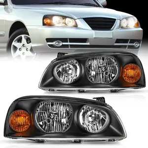 Nilight Headlight Assembly Compatible with 2004 2005 2006 Hyundai Elantra Replacement Headlamp Black Housing Amber Reflector Driver and Passenger Side