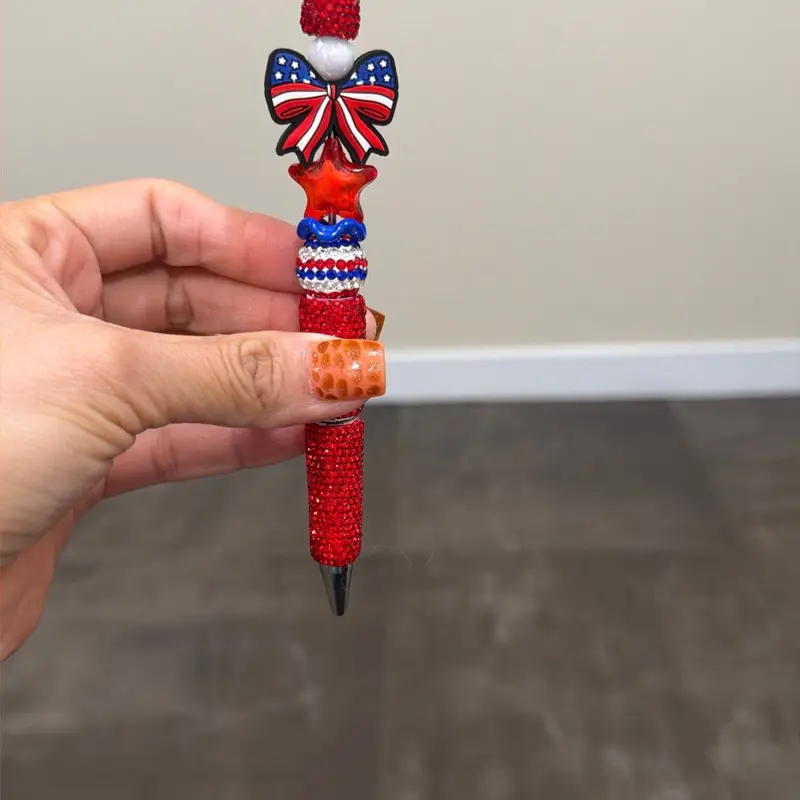 3 Focal Rhinestone  Beaded Pen - Handmade with Elegant Design - Includes Beads in Red & Pink - Ideal for Desk & Stationery Collection