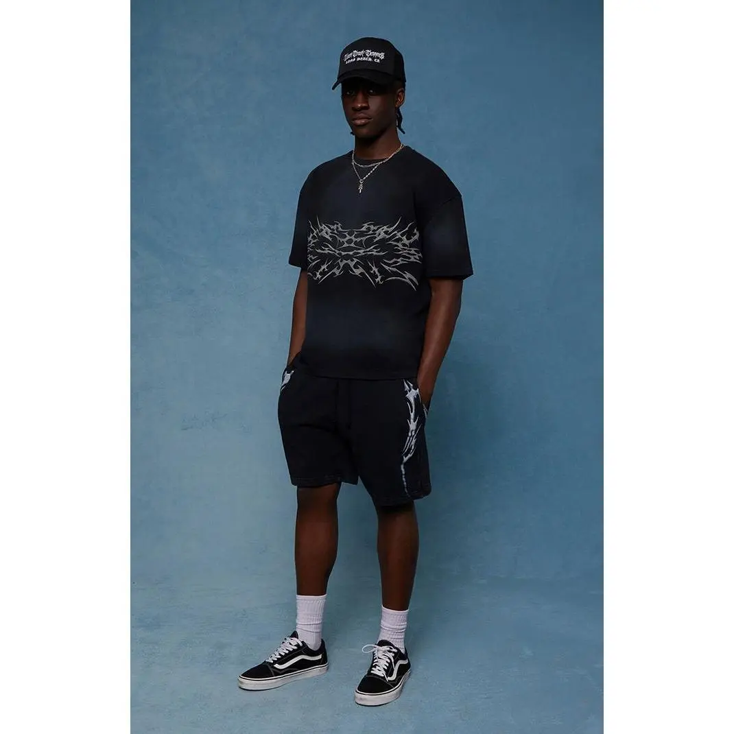 Pacsun Men's Black Graphic Fleece Volley Sweat Shorts Pacsun Men's Black Graphic Fleece Volley Sweat Shorts