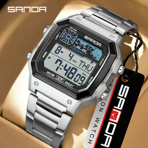 Men's sporty digital watch, water-resistant luminous dial, stainless steel, suitable for all occasions.