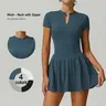 TIMEOFF Women's Short Sleeve Zip Up Mock Neck Athletic Romper with Flare Skirt Flow Cool & Dry Sport to Casual Tennis Attire, Built for Tennis Yoga & Gym Days, Rompers for Women Summer Active Wear,outdoorfun