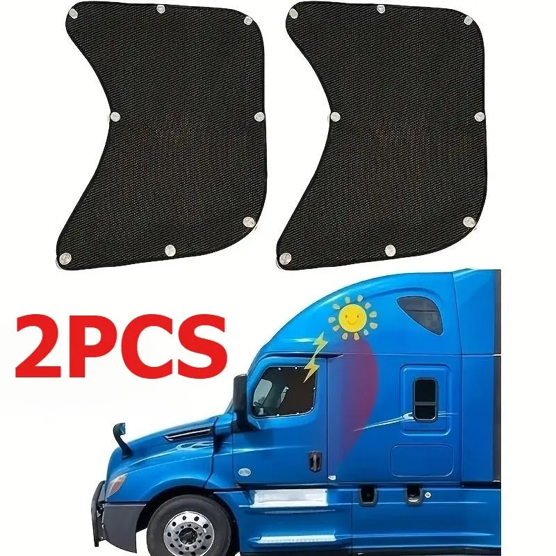 FENGXUEHAO 2PCS Polyester Mesh Grid Functional Semi Truck Side Window Shade Set - Universal Truck Accessory with Suction Cups, UV Protection, Cooling for Long Distance Drivers
