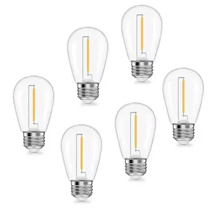 6-Pack 220v-240v String Light Bulbs Replacement, S14 E26 E27 LED Bulbs, 1w 100lm 2700k, Transparent Plastic Vintage Eye-Care Warm Bright Led