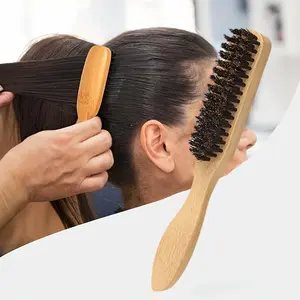 Boar Bristle Slick Back Hair Brush, Sleek Ponytail Bun, Smooth Baby Hairs, Flyaways Edge Control, Wide Rat Tail for Sectioning & Parting, Hair Styling Brush