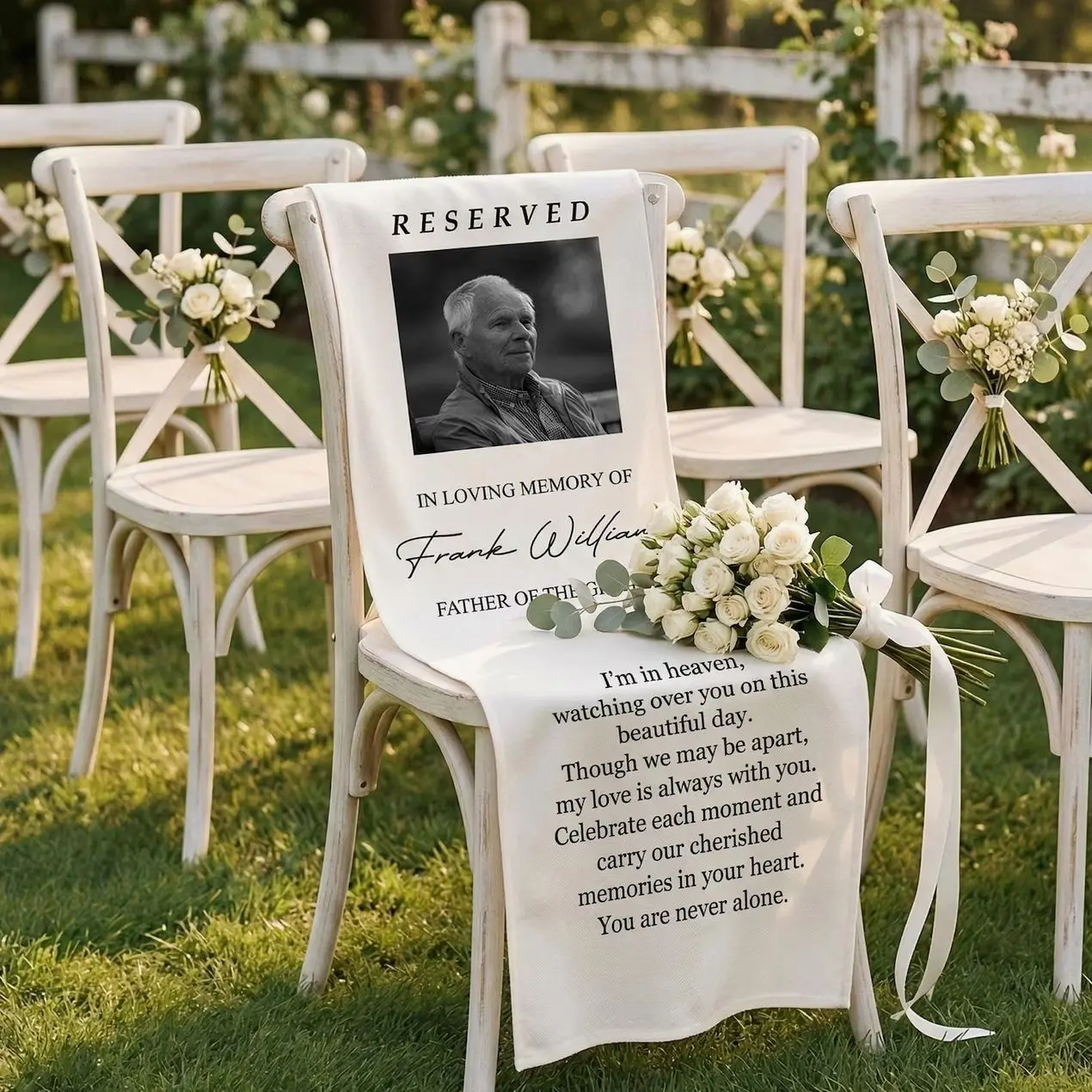 Memorial Wedding Chair Sign, Personalized Reserved Banner for Loved Ones, In Loving Memory Sign