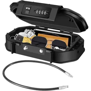 Waterproof portable lock box, 4-digit combination safe boxes with removable cable, anti-theft small security lockbox, resettable code cash case, outdoor key hider for travel, gym, hotel, dorm, beach