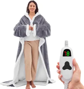 Wearable Heated Throw Blanket Electric Snuggle - Heated Robe with Foot Pocket for Adult, Winter Gifts for Mom Women 5-Position Timer 10-Heating Levels,50 * 70",Grey