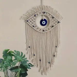 Boho Style Handmade Crochet Wall Hanging, Evil Eye Design Wall Hanging Decor, Wall Art Decor for Home Living Room Bedroom, Hangable, Wall Mounted Decoration