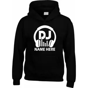 Men's Personalised DJ Headphone Hoodie Graphic Hoodie - Cotton Blend Black Long Sleeve Pullover Regular Fit | Soft & Breathable Fabric, Durable Print, Everyday Comfort, Machine Washable, minimalist graphic design music gift
