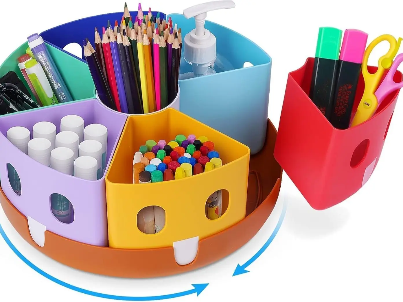 Rotating Art Supplies Organizer - Lazy Susan Office School Supply for Kids Desk Organization and Storage Homeschool Craft Caddy Classroom Organization (Large)