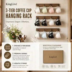 Vintage Style Wooden Thickened Coffee Cup Holder Rack, 3-Tier Wooden Mug Hook, Functional & Cute Coffee Cup Wall Rack,Multifunctional Coat and Hat Hook,High-Capacity Hook,Perfect Gift for Mom