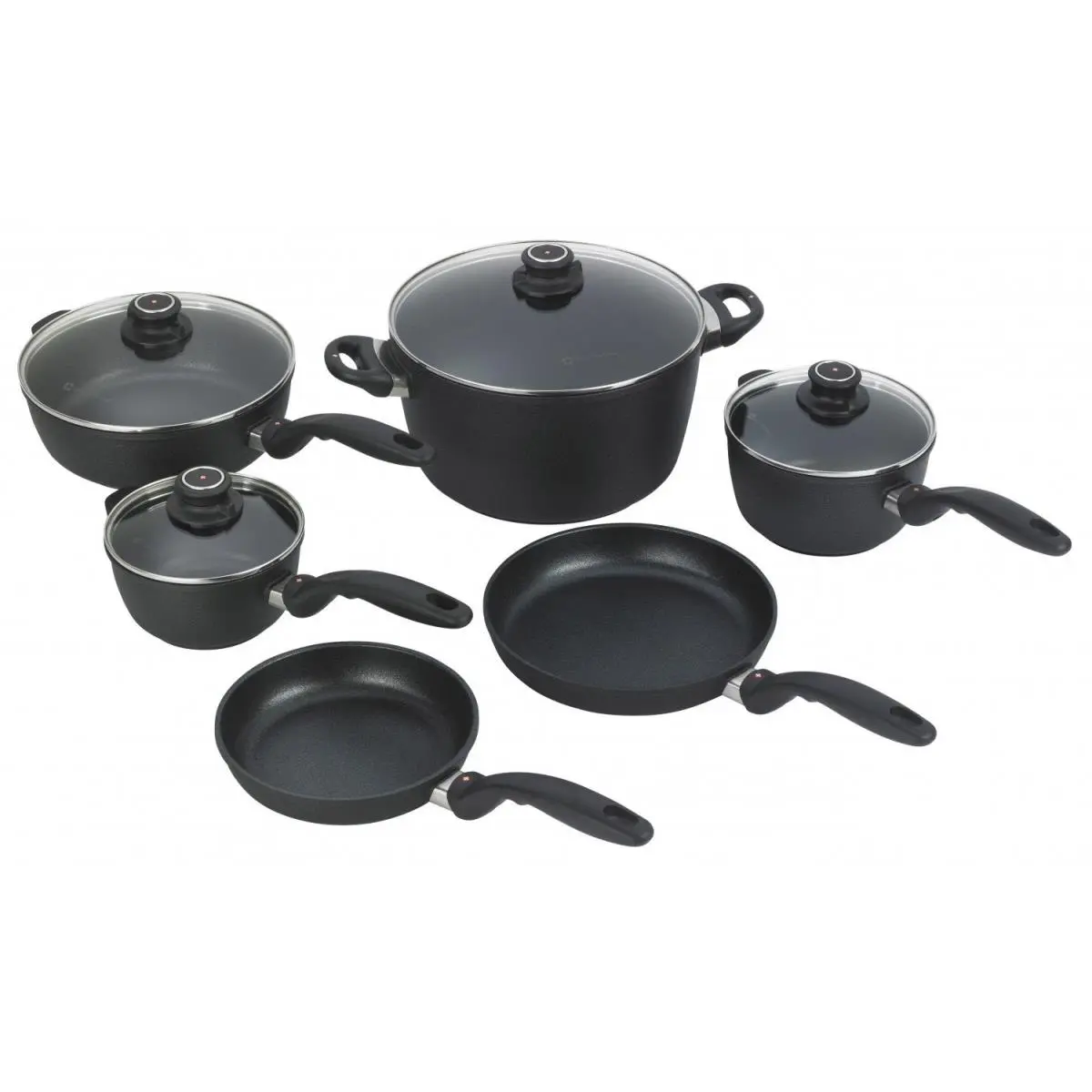 Swiss Diamond XDSET6010 10-Piece Black Nonstick Diamond-Coated Cookware Set with Pan, Oven-Safe, Rivet-Free Design for Everyday Cooking