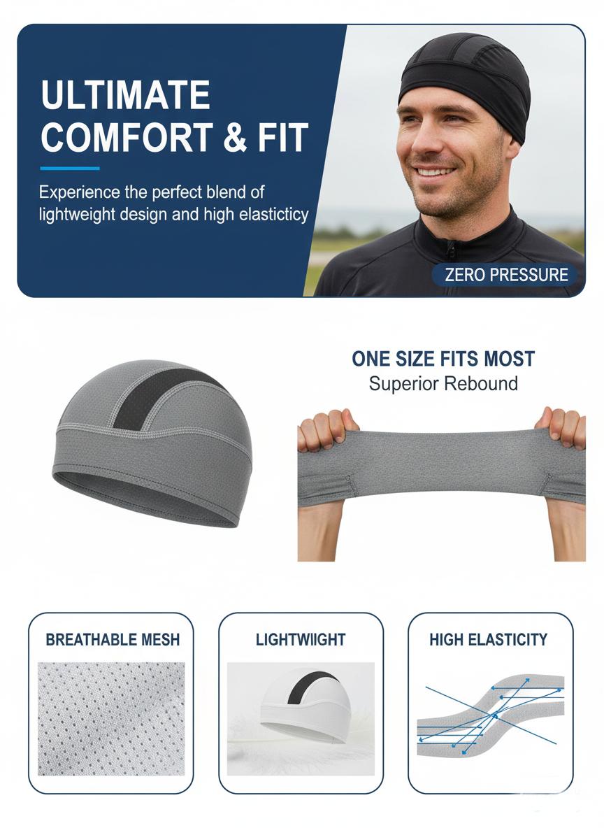 2 Pack Skull Cap Helmet Liner Beanie, Cooling Mesh Cycling Running Hat for Men Women, Fits Under Helmets