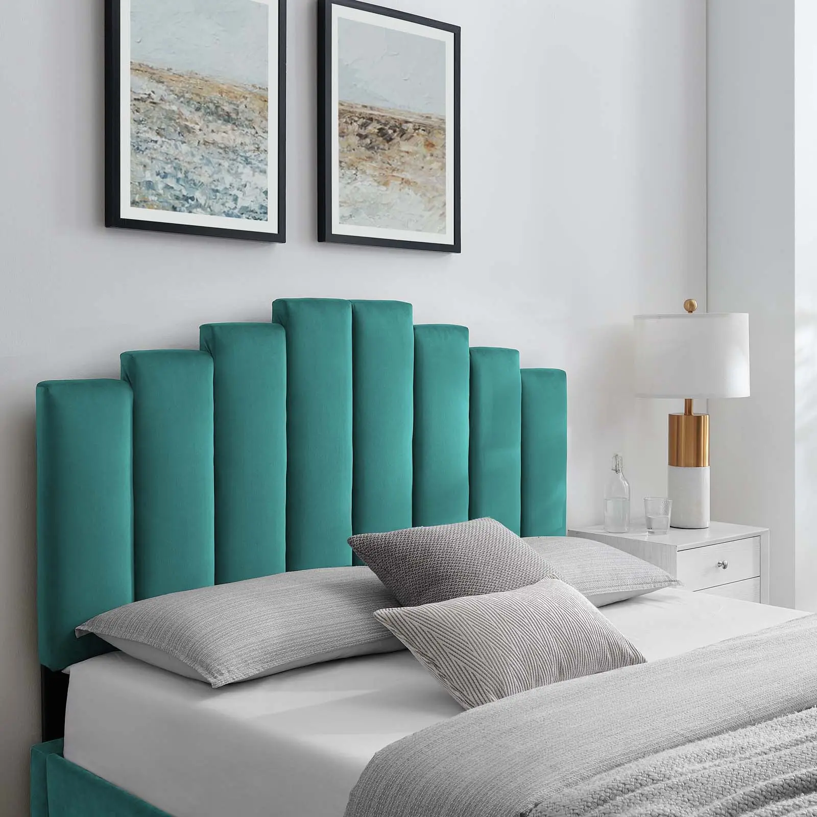 Modway Noelle Adjustable Upholstered Arch Headboard, Performance Velvet, Twin Size, Teal Color, Adjustable Upholstered Headboard