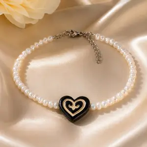 RAYABAQ Ceramic Heart Pearl Necklace, Women's Dainty Jewelry Accessory for Daily Wear
