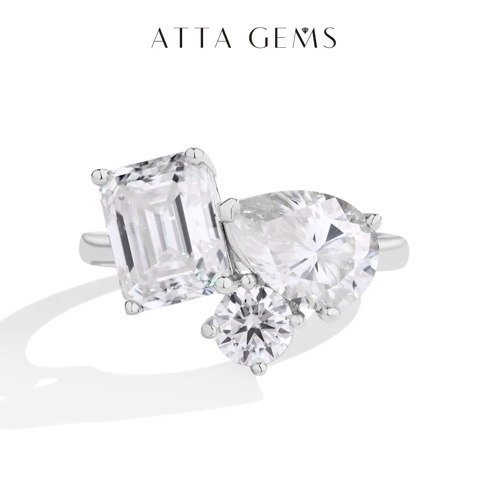 ATTAGEMS 5.5CT Lab-Created Moissanite Decorated Ring, Women's Engagement Ring, Classic Elegant Fine Everyday Jewelry R246, Engagement Rings summerwins tiktokshopbacktoschool