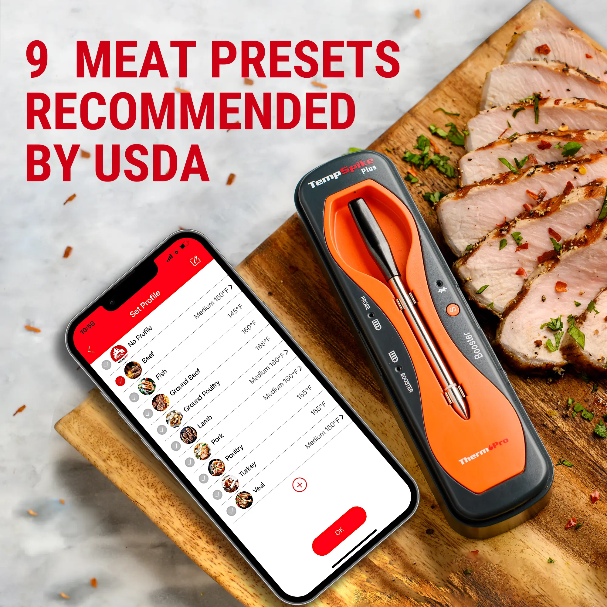 TempSpike Portable Digital Meat Thermometer Bluetooth, App Control, Wireless, Steel Probe for Cooking, Grill, Smoker, Oven, BBQ,summerwins ,Kitchen Temperature Monitoring(TP970 Bundle)