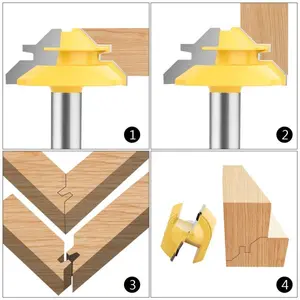 45 Degree Lock Miter Router Bit -  1/2 Inch Shank, 1/2 Inch Stock, 2 Inch Diameter, Carbide Wood Router Bits Woodworking Cutter Tool