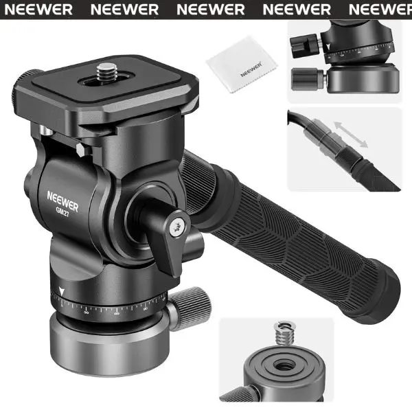 NEEWER GM27 Professional Tripod Fluid Head, 360° Panoramic Video Head with Smooth Tilt Control & Quick Release Plate for Camera Tripods