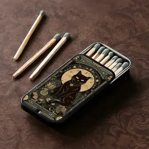 1pc Mystical " Phase Black Cat" Pattern Matchbox | Vintage Style, Portable, High-Quality, Ideal for Gifts, Collector'S Unique Birthday Gift, Small Accessory Storage Box