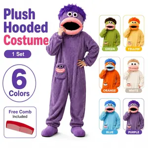 Adult Plush Hooded Party Costume, Soft Fleece Long Sleeve Full-Body Design, Cute Face Pocket, Fun Photo for Holidays and Gatherings