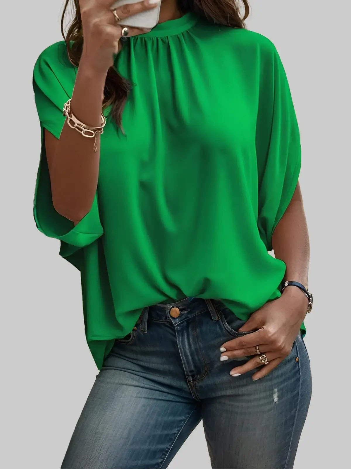 ZEAGOO Women's Blouses Dressy Casual Mock Neck Batwing Sleeve Tops Loose Fit Tie Back Summer Tunic Tops summerwins,back to school,back to school shopping