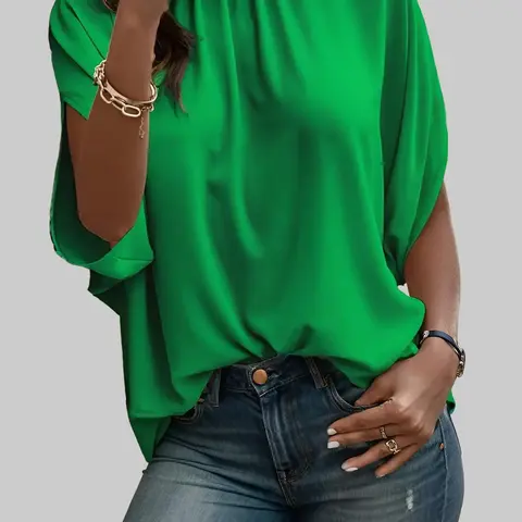 ZEAGOO Women's Soft Mock Neck Batwing Sleeve Blouse - Lady's Comfortable Loose Fit Tie Back Summer Tunic Garment, Dressy Casual Top for Basic Jeans, Skinny Jeans Statement Piece,sohochic