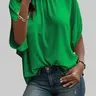 ZEAGOO Women's Soft Mock Neck Batwing Sleeve Blouse - Lady's Comfortable Loose Fit Tie Back Summer Tunic Garment, Dressy Casual Top for Basic Jeans, Skinny Jeans Statement Piece,sohochic