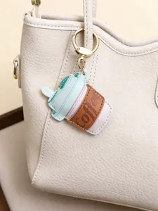 Korean Style Candy Color PU Leather Coffee Cup Keychain, Creative Bag Decoration, Cute Cartoon Design, Fashion Accessory Gift, Trendy Cute Keychain