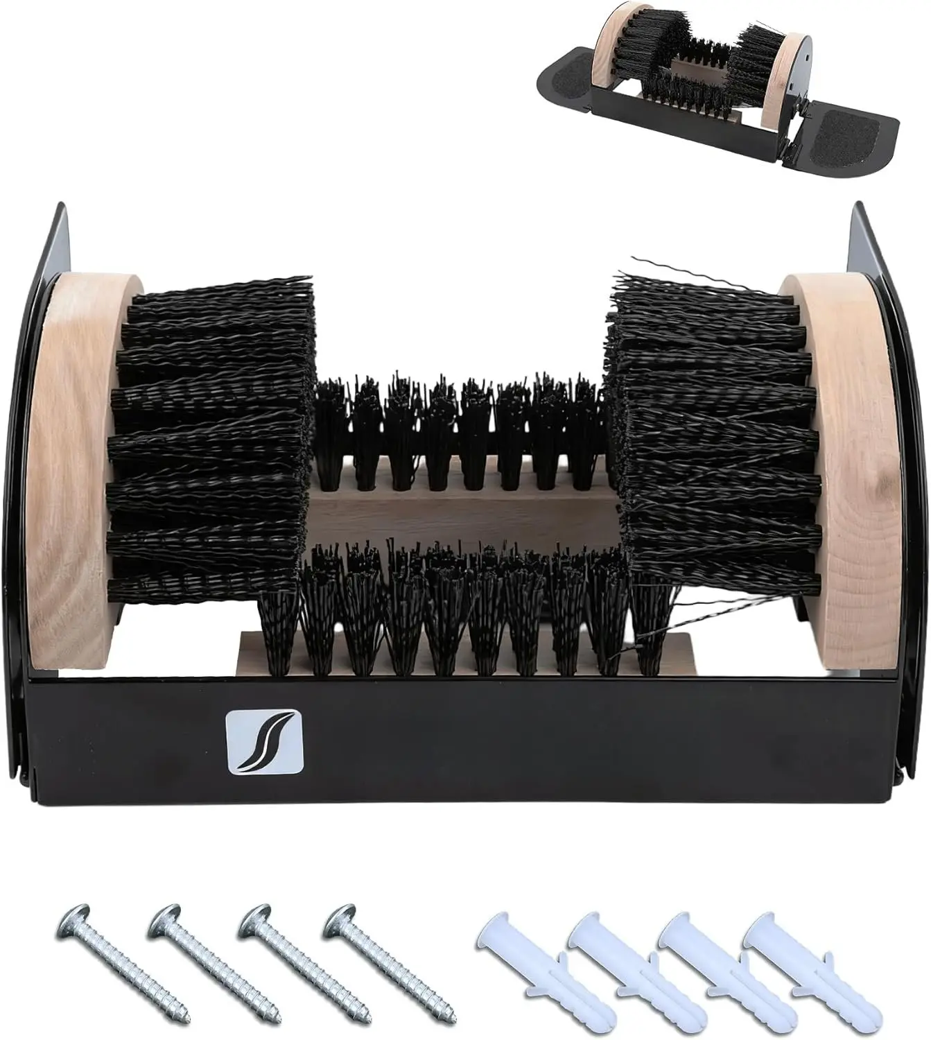 Boot Brush and Scraper Combo - 4-Way Boot Cleaner Brush Outdoor Heavy Duty, Dual Anti-Slip Base with  Storage - Mud, Snow, Boot Scraper for , Farm, Garden - Includes Screws