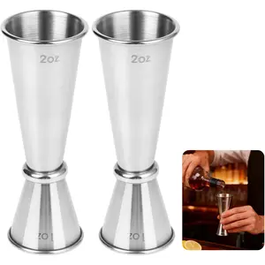 2Pcs Stainless Steel Bartending Jigger 1 oz 2 oz Silver Double Cocktail Measuring Cup Professional Shot Drink Measurer for Liquor Bar Bartender Tool Accessories