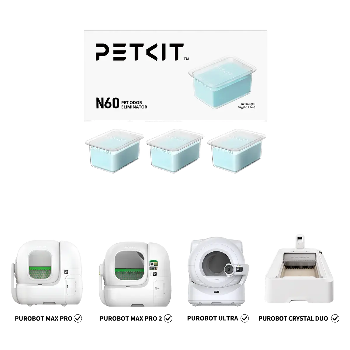 PETKIT N60 Pet Odor Eliminator for Purobot Ultra and Purobot Max Pro Self-Cleaning Cat Litter Box, Long-Lasting Effective Litter Box Odor Control, Natural Formula (Pack of 3)