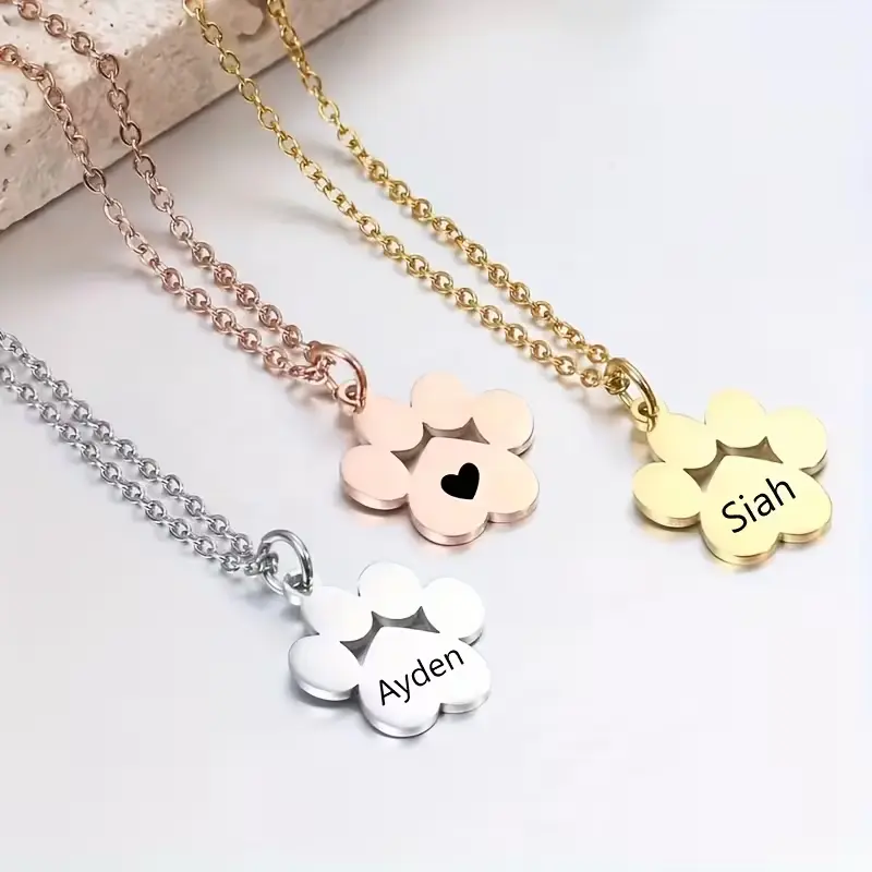 【Custom Pet Name】Stainless Steel Cat/Dog Paw Pendant Necklace Memorial Gift for Pet Lovers  Customizable Pet Name Paw Necklace | Hypoallergenic & Durable | Unique Birthday Gift for Her