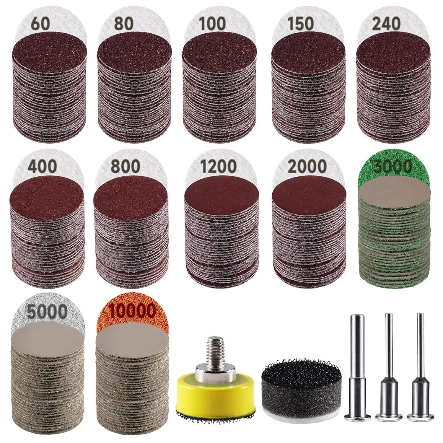 365 pcs disc sandpaper set, 60-10000 grit sandpaper, compatible with electric grinding rotating tools, used for wood polishing, metal rust removal, resin manual and various DIY surface polishing and finishing